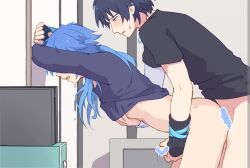 2boys anal_sex androgynous aoba_seragaki bishonen dramatical_murder from_behind_position gay long_hair mokado375 partially_clothed ren_(dramatical_murder)