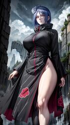 1girls ai_generated akatsuki_(naruto) bare_legs bare_thighs big_breasts blue_hair breasts cloak clothing coat curvaceous erect_nipples erect_nipples_under_clothes female female_focus female_only hard_nipples huge_breasts konan light-skinned_female light_skin long_hair long_legs looking_at_viewer mature mature_female muscular muscular_legs muscular_thighs nai_diffusion naruto naruto_(series) naruto_shippuden nipples no_panties orange_eyes paipan pale-skinned_female pale_skin robe shoulder_length_hair solo solo_focus stable_diffusion voluptuous waifu_licker wet wet_body wet_skin wide_hips