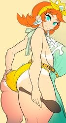 2020 apron ass belt blue_eyes breasts female female_focus female_only looking_at_viewer mario_(series) nintendo noblood orange_hair panties princess_daisy ryandomonica short_hair sideboob spoon tanline thick_thighs thighs wooden_spoon yellow_background yellow_panties