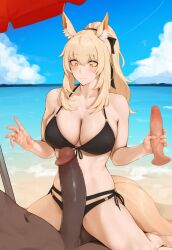 1girls 2boys 
 ai_generated animal_ears arknights beach big_breasts big_penis bikini black_bikini black_penis blonde_hair blush breasts censored color dark-skinned_male dark_skin gigantic_penis grabbing_penis handjob horse_ears horse_girl huge_breasts huge_cock imminent_sex interracial interracial_sex large_breasts large_penis light-skinned_female long_hair looking_at_penis mikerss mosaic_censoring nearl_(arknights) netorare ntr penis penis_awe penis_grab penis_on_belly penis_out ponytail sex shoulders sitting_on_penis sitting_on_person swimsuit touching_penis yellow_eyes