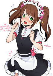 1boy androgynous blush brown_hair bulge canon_crossdressing crossdressing erection erection_under_clothes femboy green_eyes idolmaster idolmaster_side-m maid male male_only mizushima_saki solo sweat trap twintails