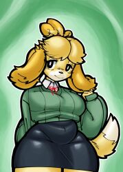 animal_crossing big_breasts breasts female isabelle_(animal_crossing) nintendo solls0ll thick_thighs wide_hips