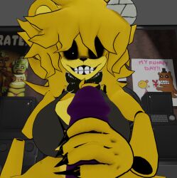 1boy1girl 3d anthro big_ass big_breasts big_butt big_penis five_nights_at_freddy's fnaf furry golden_freddy_(fnaf) golden_fredina_(cally3d) handjob hat light-skinned_female male/female oral oral_sex penis tagme type_0 video_games