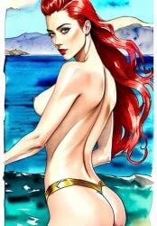 ai_generated aquaman aquaman_(series) breasts mera naked red_hair watercolor