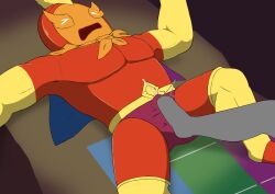 aroused boner bulge closed_eyes el_bailador laying_down male male_only stepping_on_penis undertale undertale_(series) undertale_yellow