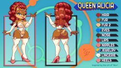 1milf alicia_acorn anthro big_breasts blue_eyes bra cameltoe chipmunk classy_female crown eltonpot female high_heels looking_at_viewer mature_female milf nipple_bulge nipples panties queen red_hair royal royalty smile solo solo_female sonic_(series)