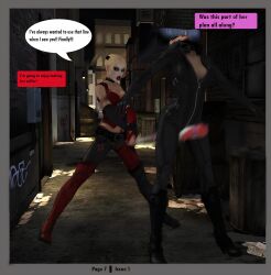 2girls 3d alstair2 batman:_arkham_city batman_(series) catwoman catwoman_(arkham) catwoman_(arkham_city) comic comic_page cuntbusting dc dc_comics harley_quinn harley_quinn_(arkham) harley_quinn_(arkham_city) low_blow multiple_girls selina_kyle