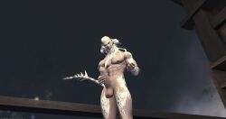 au_ra big_penis erection final_fantasy_xiv hard_cock male nude penis roleplay_character samurai taller_male testicles uncensored white_hair