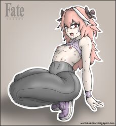 1boy androgynous ass astolfo_(fate) athletic athletic_male clothed clothing fate/grand_order fate_(series) femboy femboy_focus femboy_only feminine_male gym_clothes male male_only nipples pink_eyes pink_hair shoes simple_background squatting sweating thick thick_ass thick_thighs thighs trap warbeastinc.