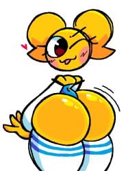 1girls ass ass_body big_ass big_butt butt emoji emoji_(race) female heart jjoyplus katy_(jjoyplus) looking_back one_eye_closed thick_thighs tongue_out white_background yellow_body yellow_skin