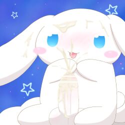 1boy big_balls big_ears big_penis blue_eyes blush blush_stickers canid canine censored censored_penis cinnamon_(cinnamoroll) cinnamoroll cinnamoroll_(series) cloud cum cum_on_body cumshot half-closed_eyes humanoid_genitalia humanoid_penis long_ears night_sky partially_censored sanrio starry_background starry_sky usagityann_(artist) white_body