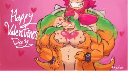 2boys beard blush bodypaint bowser bowser_jr. bracelet closed_eyes father father_and_son gay incest male male/male male_only mario_(series) morgandeer muscular muscular_male nintendo nipples no_visible_genitalia sharp_teeth spiked_bracelet valentine's_day yaoi