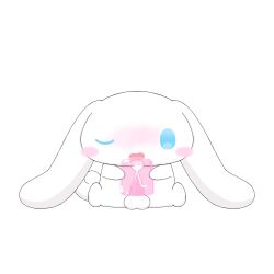 1boy animal_penis big_balls big_ears big_penis blue_eyes blush blush_stickers canid canine cinnamon_(cinnamoroll) cinnamoroll cinnamoroll_(series) furry long_ears masturbation onahole one_eye_closed sanrio sex_toy toony usagityann_(artist) white_background white_body