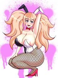 better_version_at_source big_breasts blonde bowtie bunny_ears bunnysuit danganronpa danganronpa_2:_goodbye_despair danganronpa_v3 female fishnets heels high_heels hypnotized junko_enoshima karfound lowres red_heels solo thumbnail twintails