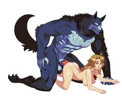 1boy 1girls anthro_on_human breeding_season female female_breeder interspecies knot male pixel_art s-purple sex werewolf