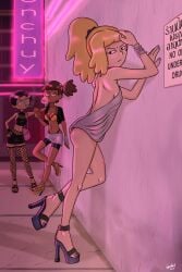 3girls amphibia anne_boonchuy asian backless_outfit beauty_mark blonde_hair cigarette dress female female_only heels high_heels marcy_wu nocunoct ponytail prostitution revealing_clothes sasha_waybright skimpy_clothes tagme taiwanese teenage_girl teenage_hooker teenager thai