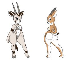 2018 2girls antelope antelope_ears antelope_horn antelope_horns antelope_humanoid anthro ass big_ass big_butt bikini bikini_bottom bikini_top brown_body cheeks gazelle grey_body grey_skin hooves horn horns huge_ass huge_butt large_ass large_butt looking_at_viewer looking_back multiple_girls sketches tail tansau thong voluptuous voluptuous_anthro voluptuous_female