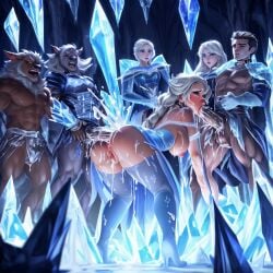 ai_generated balls cire38 cum_covered cum_in_mouth cum_in_pussy disney elsa_(frozen) frozen_(film) gangbang male_nipples nipples orc penis pussy rape tagme testicles