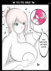1futa 1girls areolae big_breasts big_penis breasts demon dialogue duo english_text erection fellatio female futa_on_female futanari goldy human humanoid humanoid_penis intersex light_skin nipples nude oral original_character paizufella paizuri penis red_hair sex sketch source_request spot_color text