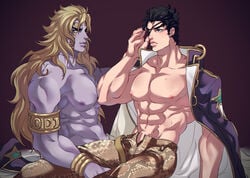 2boys abs bara blush dilf dio_brando eyes_of_heaven heaven_ascension_dio jojo's_bizarre_adventure jotaro_kujo less_end male male_nipples male_only multiple_boys muscle muscles muscular_male ocean pecs stone_ocean tagme topless undressing yaoi