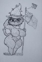 1girls american_flag black_body black_hair eyelashes fur greyscale gurian_(species) hat kinn_krinso meme no_nipples numinosa pencil_(artwork) plane scarf spanish_text thick_thighs thighs twitter_user_oc us_flag witch_hat youtube_hispanic youtuber