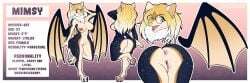 absurd_res anthro ass bat big_breasts big_butt big_nipples breasts female genitals hair hi_res huge_breasts huge_butt long_hair mammal model_sheet nipples pussy smile smirk solo tenkellyart tongue wings