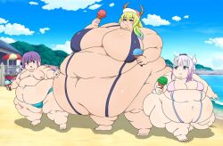 1boy 2girls beach big_belly fat fat_face fat_female fat_fetish fat_folds fat_male fat_man female gradient_hair ice_cream kanna_kamui magatsuchi_shouta male miss_kobayashi's_dragon_maid morbidly_obese morbidly_obese_female morbidly_obese_male multicolored_hair multiple_girls obese obese_female obese_male overweight overweight_female overweight_male purple_hair quetzalcoatl_(dragon_maid) roxas617