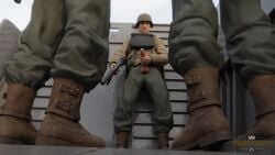 3boys 3d 3d_(artwork) balls boots call_of_duty_ww2 casual_masturbation clothed clothing exhibitionism helmet infantry infantryman jerking light_skin male male_only masturbating masturbation military_uniform penis soldier soldiers standing standing_masturbation tagme tommys_eagle_hq uniform video watching world_war_2