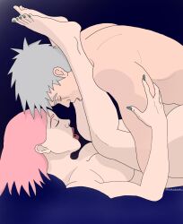 1boy 1girls age_difference closed_eyes female female_penetrated folded hatake_kakashi leg_on_shoulder legs_on_shoulders legs_over_partner's_shoulders legs_up male male/female male_penetrating missionary missionary_position nail_polish naruto naruto_(series) naruto_shippuden nude open_mouth pink_hair sakura_haruno scar_across_eye straight teacher teacher_and_student toenail_polish toes younger_female