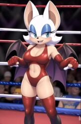 ai_generated bat_ears big_breasts bodysuit condorenox7 furry furry_female rouge_the_bat sonic_(series) wrestler wrestling wrestling_outfit wrestling_ring