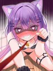 1girls bikini cat_collar cat_ears choker collar cute egirl female holoforce hololive hololive_japan imminent_oral leash looking_at_viewer oral paw_pose petite petplay purple_hair roleplay teenager tokoyami_towa unusual_pupils virtual_youtuber young