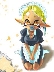 1girls 2024 black_eyelashes blue_tongue dark-skinned_female dark_skin digital_media_(artwork) ear_piercing frye_(splatoon) frye_onaga hi_res inkling looking_at_viewer maid maid_dress maid_headdress maid_outfit maid_uniform marine marine_humanoid mollusk mollusk_humanoid nintendo open_mouth open_smile pointy_eared_humanoid pointy_ears pseudo_hair sitting sitting_on_floor sitting_on_leg socks solo spilled spilled_liquid splatoon splatoon_(series) splatoon_3 t2ukmyjm trade white_socks yellow_eyelashes yellow_eyes yellow_hair