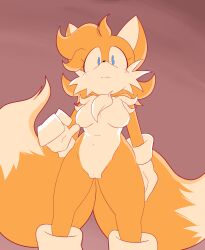 absurd_res breadinatoarts clothing exposed_torso female footwear fur gloves handwear hi_res miles_tails_prower rule_63 sega simple_background solo sonic_(series) sonic_the_hedgehog_(series) tails tails_the_fox tailsko