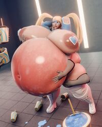 3d cghonk female huge_belly huge_breasts overweight rainbow_mika solo tagme thick_thighs