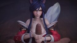 1girls 3d 3d_animation ahri animated black_hair fox_ears fox_girl haadxee hand_on_penis handjob league_of_legends league_of_legends:_wild_rift light-skinned_male pov riot_games sound tagme video