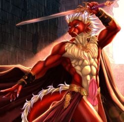 abs animal_genitalia animal_penis anthro asian_mythology blonde_hair body_hair canine_genitalia canine_penis chest_fur chest_hair chest_tuft claws clothing digital_drawing_(artwork) digital_media_(artwork) digitigrade dragon east_asian_mythology eastern_dragon erection fingers fluffy fluffy_ears fluffy_hair fluffy_neck_fur fluffy_tail fur genitals hair hi_res horn knot knotted_penis looking_at_viewer male mammal melee_weapon moonymoth multicolored_body multicolored_fur multicolored_hair muscular muscular_anthro muscular_male mythological_creature mythological_scalie mythology neck_tuft nude penile penis purple_eyes red_body red_fur red_hair scalie smile solo sword tail tail_tuft tuft vitamin_c_(forwardpickup) weapon whiskers yellow_body yellow_fur