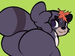 1boy animated_gif big_ass chubby chubby_male commission commission_art commissioner_upload fang feral furry leaf_on_head looking_back_at_viewer male_only original original_character raccoon raccoon_tail ream_n_cream spanking_own_ass tanner_rongyuan