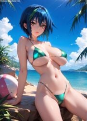 1girls 2d ai_generated ass athletic athletic_female bare_shoulders beach belly big_breasts bikini bikini_bottom bikini_top blue_hair chest curvy curvy_figure cute cute_face detailed eyelashes eyeshadow female female_only fit fit_female focus green_eyes high_quality high_school_dxd huge_breasts legs light-skinned_female light_skin lips lipstick looking_at_viewer makeup mascara medium_hair micro_bikini midriff navel nero100 outdoors pale-skinned_female pale_skin posing sagging_breasts seductive seductive_look short_hair spiky_hair stable_diffusion tagme thighs thin_thighs thin_waist xenovia_quarta yellow_eyes