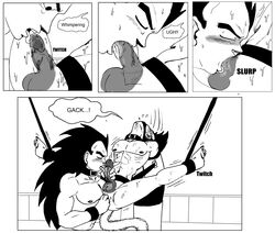 boner bound dragon_ball dragon_ball_z erection forced_yaoi gag gagged gay male male_only monochrome oral raditz rape reverse_forced_oral spankeror sweat vegeta yaoi