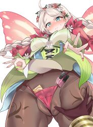 1boy 1girls absurdres ahoge alternate_costume ass_visible_through_thighs bikini blue_eyes blush braid breasts brown_pantyhose butterfly_wings cameltoe capelet clothes_lift commission commissioner_upload condom condom_wrapper cross-laced_clothes cross-laced_dress deep_skin fairy_wings female female female_focus fingernails fire_emblem fire_emblem_fates fire_emblem_heroes flower flower_bracelet from_below gloves gradient_clothes green_bracelet groping hair_vines highres insect_wings kiran_(fire_emblem) kiran_(male)_(fire_emblem) leaf_bracelet leather leather_gloves lifted_by_self long_fingernails long_hair looking_at_viewer low_twin_braids male medium_breasts micro_bikini nail_polish nina_(fire_emblem) nina_(resplendent)_(fire_emblem) nintendo non-web_source official_alternate_costume panties pantyhose parted_bangs pink_capelet pink_flower pink_nails pink_panties pov pussy ragnaveldt shy skirt skirt_lift solo_focus straight swimsuit thigh_grab transparent_background twin_braids underwear upskirt vine_bracelet vine_harness vine_print white_flower wings