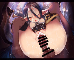 anus ass black_hair blush breasts censored closed_eyes dark-skinned_male ear facial_mark female forehead_mark granblue_fantasy highres mathiamo13 nipples pointy_ears pussy rei_(granblue_fantasy) sex small_breasts spread_legs straight sweat thighhighs vaginal_penetration