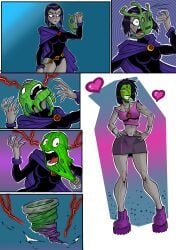 1girls ass_expansion breast_expansion corruption dc female female_only fishnets hair_growth high_heels lip_expansion mask midriff nabrams91 raven_(dc) solo teen_titans the_mask thick_thighs thigh_expansion transformation wide_hips