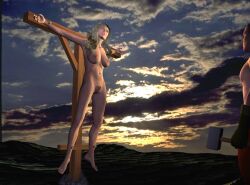 1boy 3d blonde_hair clothed_male_nude_female crucifixion female nude nude_female original topless_male zenrow236