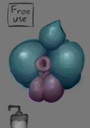 2024 anthro anus backsack balls big_balls digital_media_(artwork) free_use gaping gaping_anus gay_male genitals hi_res hole_in_wall lube_bottle male puffy_anus shaded solo teal_body text unknown_species wholle