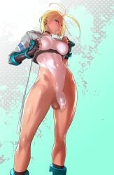 1futa abs areolae balls ballsack big_breasts big_penis black_pants blonde_hair blue_eyes blue_shoes breasts cammy_white clothed clothing collar dick dickgirl flaccid futa_only futanari gloves highres human leotard light-skinned_female light-skinned_futanari light_skin lips low-angle_view nipples partially_clothed penis short_hair showing_breasts showing_penis smooth_balls smooth_penis solo spandex spandex_suit standing street_fighter street_fighter_6 tan tan-skinned_futanari tomoyuki_kotani uncensored white_jacket