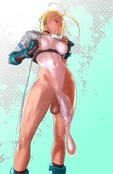 1futa abs balls ballsack big_breasts big_penis black_pants blonde_hair blue_eyes blue_shoes breasts cammy_white clothed clothing collar condom condom_filling condom_suit cum cum_in_clothes cumming dick dickgirl ejaculation erect_penis erection erection_under_clothes filling full_of_cum futa_only futanari gloves hands-free handsfree_ejaculation highres human leotard light-skinned_futanari light_skin lips low-angle_view orgasm partially_clothed penis short_hair showing_breasts showing_penis smooth_balls smooth_penis solo spandex spandex_suit standing street_fighter street_fighter_6 tan tan-skinned_futanari tanline tomoyuki_kotani uncensored white_jacket