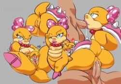 2023 anthro anus balls bimbo bimbo_lips duo fellatio female female_on_human genitals hi_res human human_on_anthro interspecies koopa koopaling lips lipstick male male/female male_on_anthro mammal mario_(series) misterj nintendo oral penetration penile penis pink_lips pink_lipstick pussy scalie sex shortstack thick_lips vaginal_penetration wendy_o._koopa