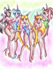 5girls ami_mizuno armpits big_breasts bishoujo_senshi_sailor_moon bow bunnysuit cleavage clothing female female_only high_heels kyo-domesticfucker leotard makoto_kino medium_breasts minako_aino multiple_girls pantyhose playboy_bunny rei_hino strapless_leotard tagme thick_thighs usagi_tsukino wide_hips