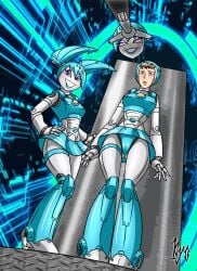 1boy 1girls assimilation beltskirt cameltoe encasement female gender_transformation jenny_wakeman kyo-domesticfucker large_ass large_breasts mask midriff mtf_transformation my_life_as_a_teenage_robot robot_girl robotization thick_thighs transformation wide_hips xj-9