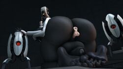 1futa 3d anal anal_sex ass ass_focus backsack balls big_ass big_balls black_body cock-tail disembodied_penis feet futanari glados huge_ass looking_back penis portal_(series) rayhuma sex tagme turret_(portal)